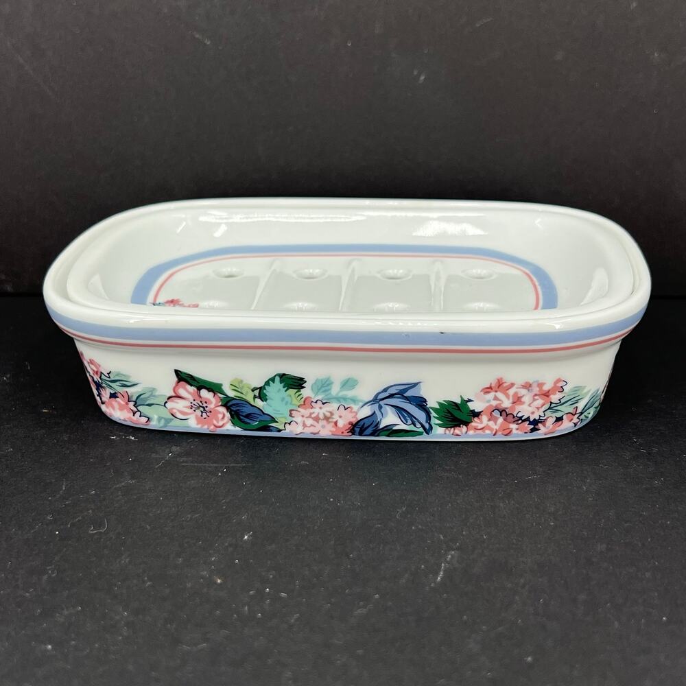 Vintage Laura Ashley ceramic soap dish in the Ashbourne pattern